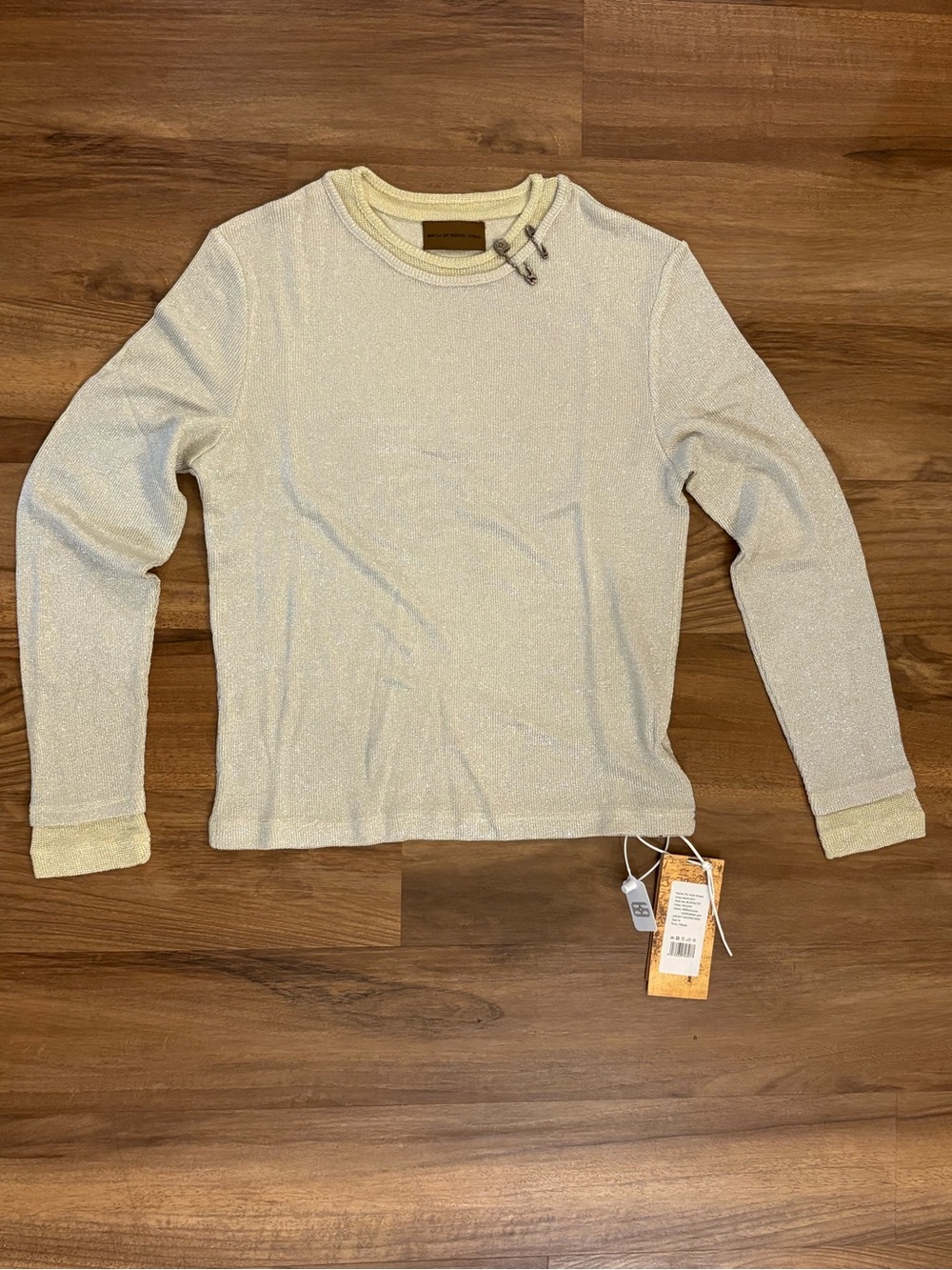 Men's Cream Long-Sleeve Knit Sweatshirt with Accent Hardware